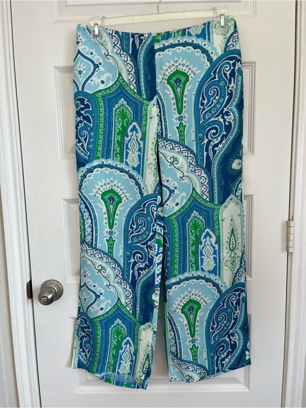 J. McLaughlin Silk Pants Blue Green Paisley Sz 8 Lined Flowy New - Picture 3 of 10